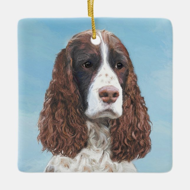English Springer Spaniel Painting Original Dog Art Ceramic Ornament (Front)
