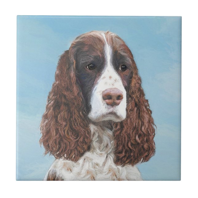 English Springer Spaniel Painting Original Dog Art Ceramic Tile (Front)