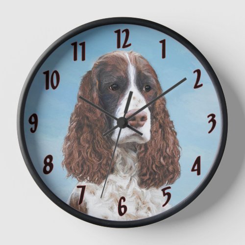 English Springer Spaniel Painting Original Dog Art Clock
