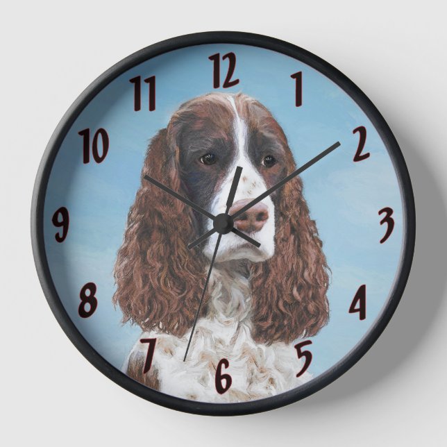 English Springer Spaniel Painting Original Dog Art Clock (Front)