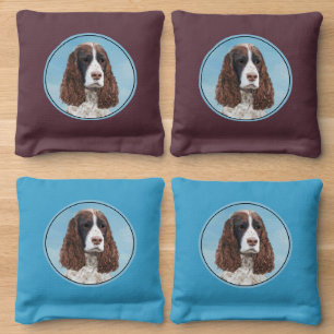English Springer Spaniel Painting Original Dog Art Cornhole Bags