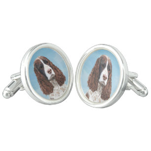 English Springer Spaniel Painting Original Dog Art Cufflinks