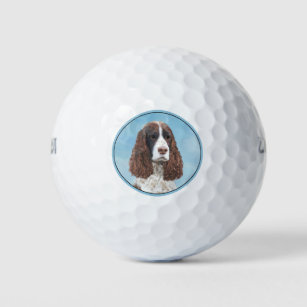 English Springer Spaniel Painting Original Dog Art Golf Balls