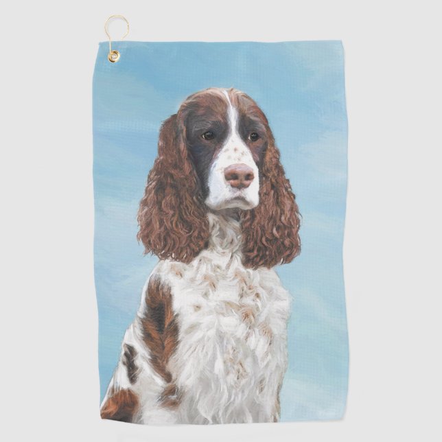 English Springer Spaniel Painting Original Dog Art Golf Towel (Front)