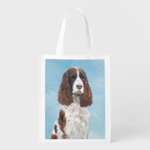 English Springer Spaniel Painting Original Dog Art Grocery Bag