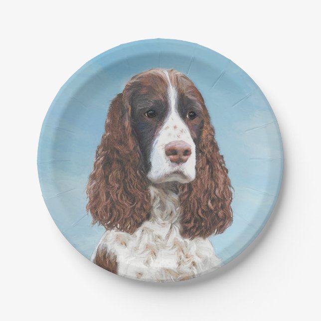 English Springer Spaniel Painting Original Dog Art Paper Plates (Front)