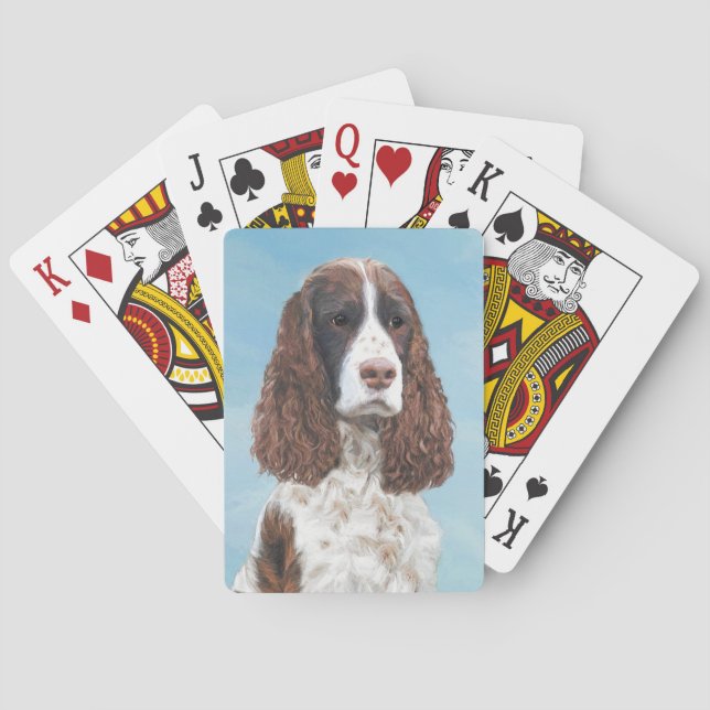 English Springer Spaniel Painting Original Dog Art Poker Cards (Back)