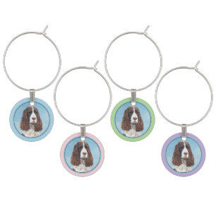 English Springer Spaniel Painting Original Dog Art Wine Charm