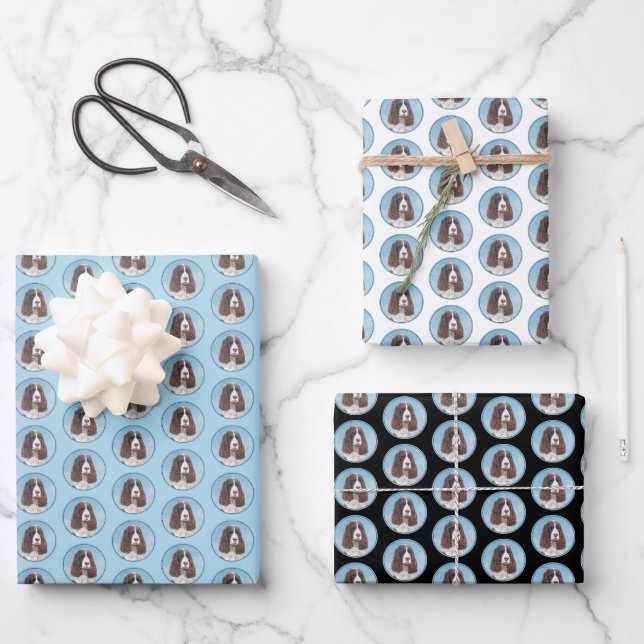 English Springer Spaniel Painting Original Dog Art Wrapping Paper Sheets (Front)