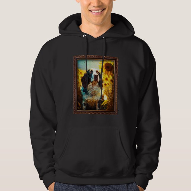 English Springer Spaniel Painting Sunflower Flower Hoodie (Front)
