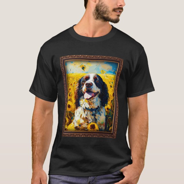 English Springer Spaniel Painting Sunflower Flower T-Shirt (Front)