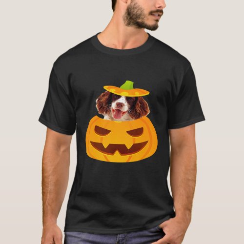 English Springer Spaniel Peeking Out Of Jack_O_Lan T_Shirt