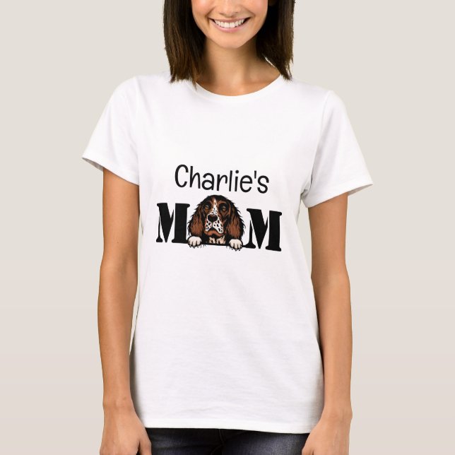 English Springer Spaniel Peeking Personalized Mom  T-Shirt (Front)