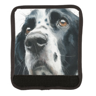 English springer spaniel portrait with ticking luggage handle wrap