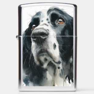English springer spaniel portrait with ticking zippo lighter