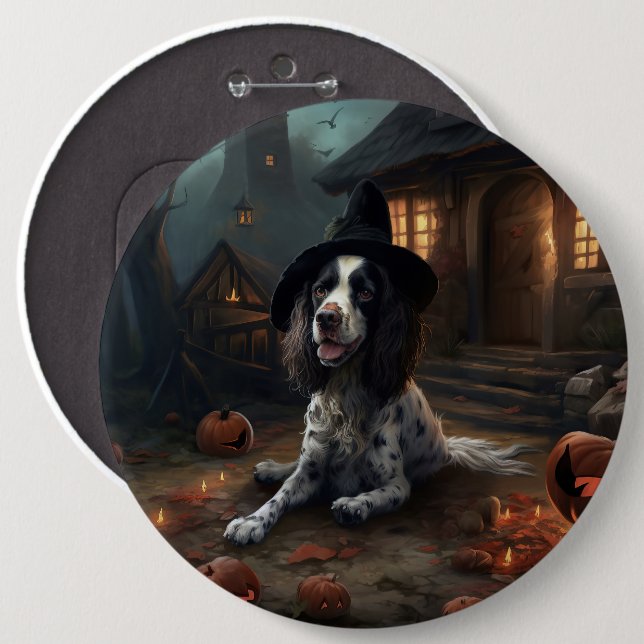 English Springer Spaniel Pumpkins Halloween Scary  Button (Front & Back)