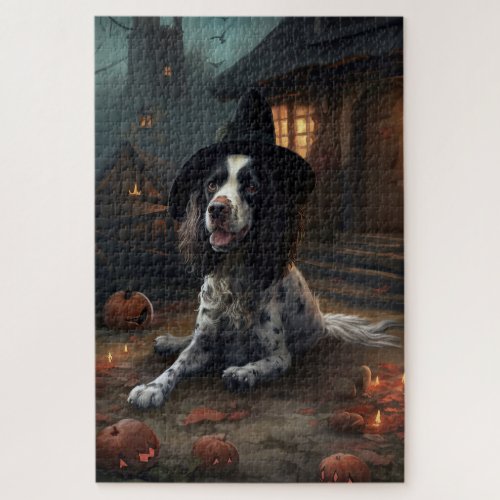 English Springer Spaniel Pumpkins Halloween Scary  Jigsaw Puzzle