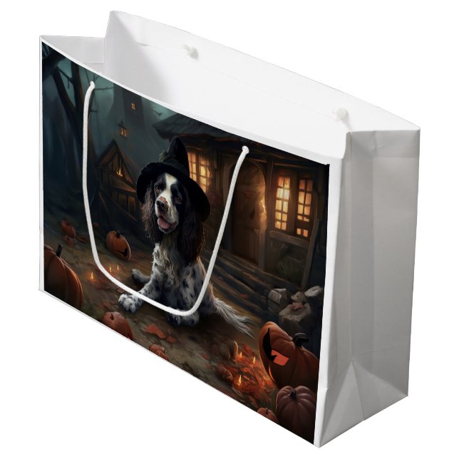 English Springer Spaniel Pumpkins Halloween Scary  Large Gift Bag (Front Angled)