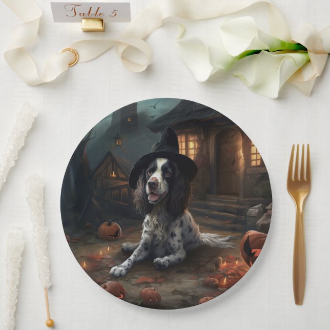English Springer Spaniel Pumpkins Halloween Scary  Paper Plates (Wedding)