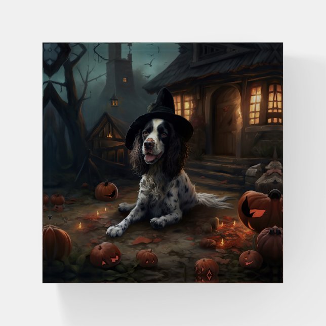 English Springer Spaniel Pumpkins Halloween Scary  Paperweight (Front)