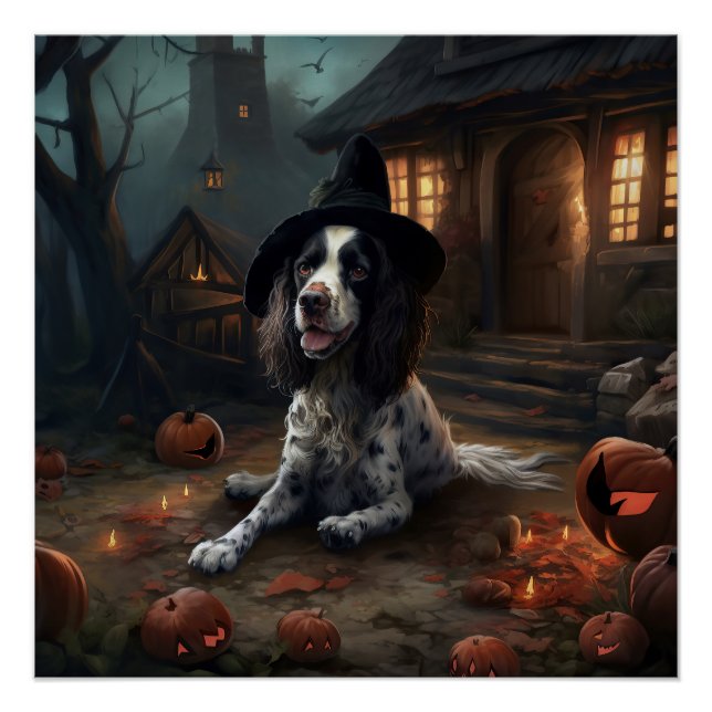 English Springer Spaniel Pumpkins Halloween Scary  Poster (Front)