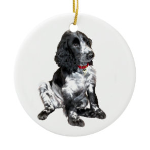 English Springer Spaniel Puppy - black and white Ceramic Ornament