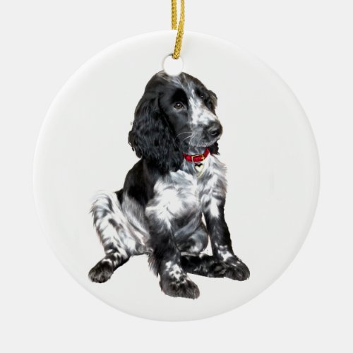 English Springer Spaniel Puppy _ black and white Ceramic Ornament