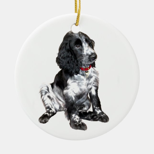 English Springer Spaniel Puppy - black and white Ceramic Ornament (Front)