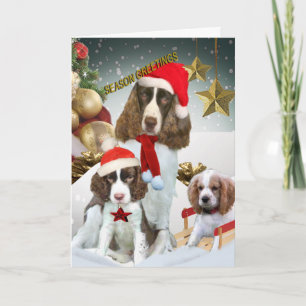 English Springer Spaniel & Puppy Seasons Greetings Holiday Card