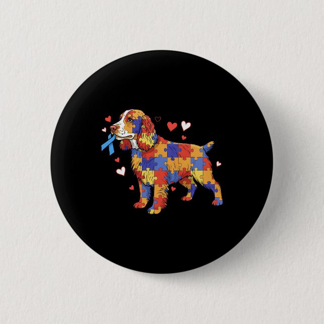 English Springer Spaniel Puzzle Autism Awareness W Button (Front)