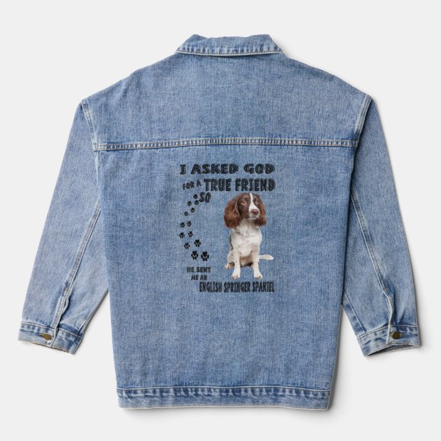 English Springer Spaniel Quote Mom Dad Print, Hunt Denim Jacket (Back)