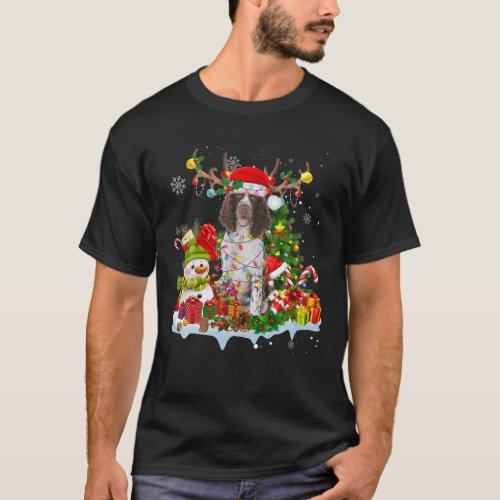 English Springer Spaniel Reindeer Christmas Lights T_Shirt