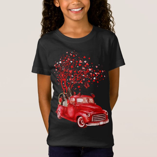 English Springer Spaniel Riding Truck Valentine Bu T-Shirt (Front)