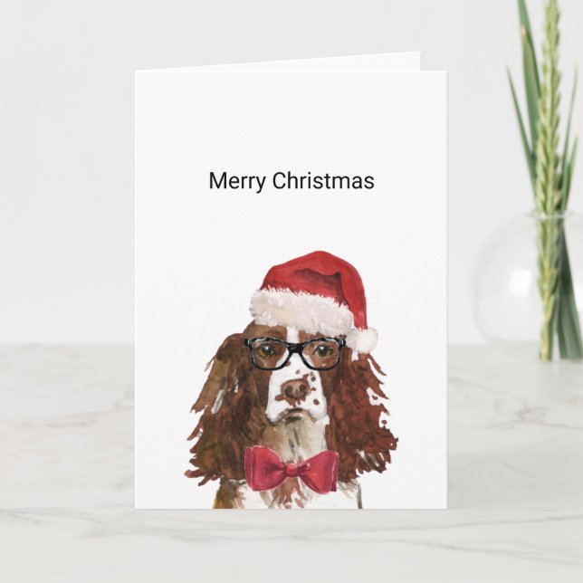 English Springer Spaniel Santa Christmas Card (Front)