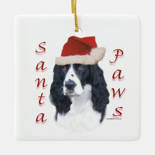 English Springer Spaniel Santa Paws Ceramic Ornament (Front)