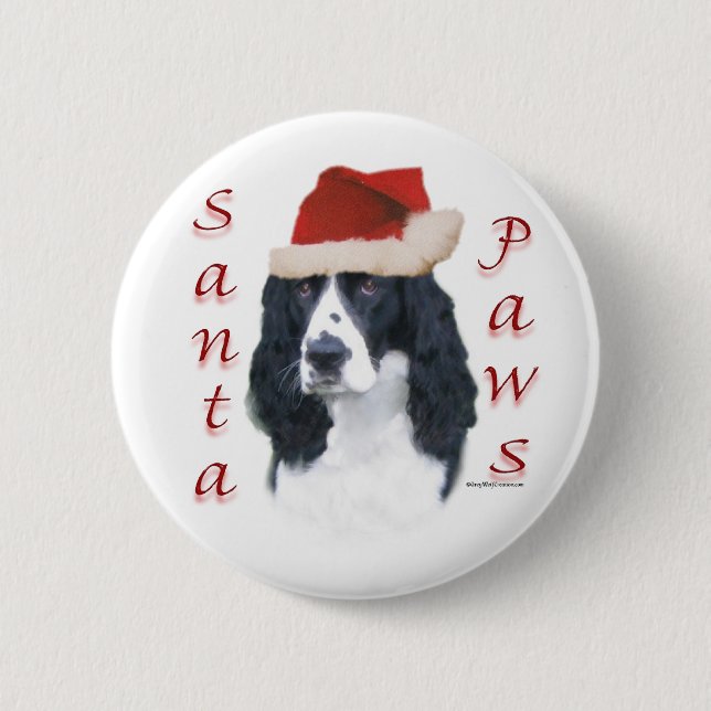 English Springer Spaniel Santa Paws Pinback Button (Front)