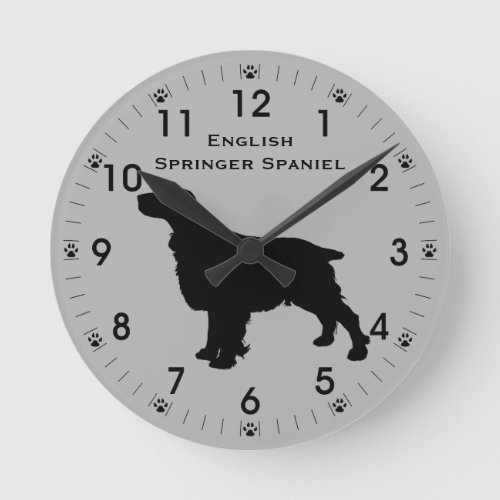 English Springer Spaniel Silhouette Personalized Round Clock