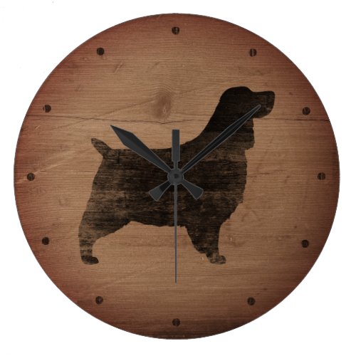 English Springer Spaniel Silhouette Rustic Style Large Clock