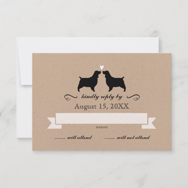 English Springer Spaniel Silhouettes Wedding RSVP Card (Front)