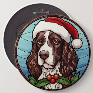 English Springer Spaniel Stained Glass Christmas Button