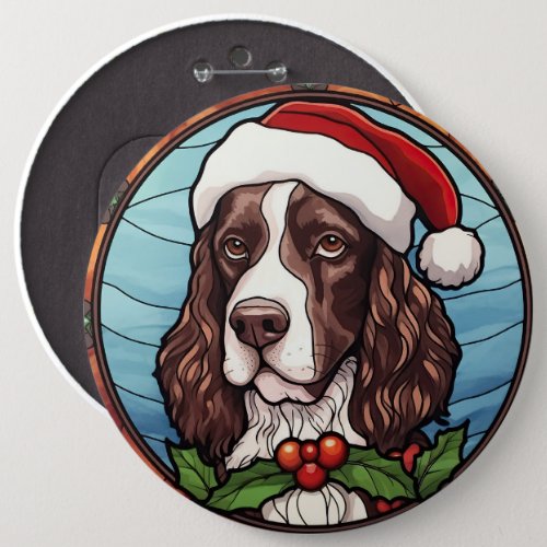 English Springer Spaniel Stained Glass Christmas Button