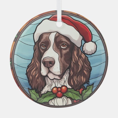 English Springer Spaniel Stained Glass Christmas Glass Ornament