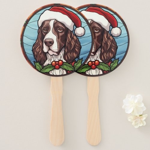 English Springer Spaniel Stained Glass Christmas Hand Fan
