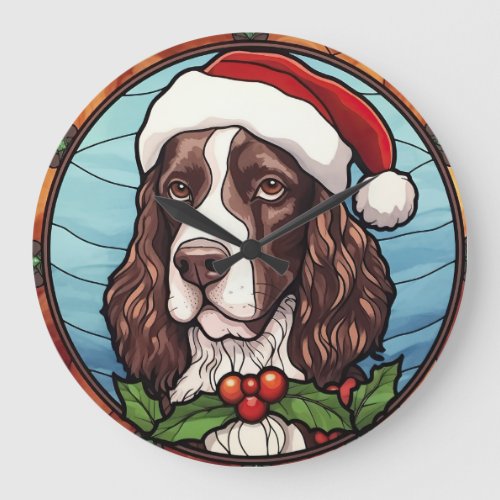 English Springer Spaniel Stained Glass Christmas Large Clock