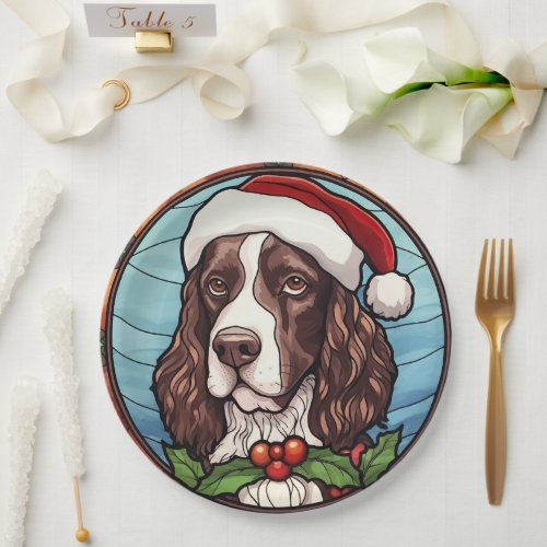 English Springer Spaniel Stained Glass Christmas Paper Plates
