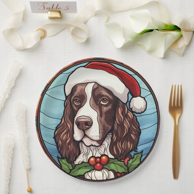 English Springer Spaniel Stained Glass Christmas Paper Plates (Wedding)