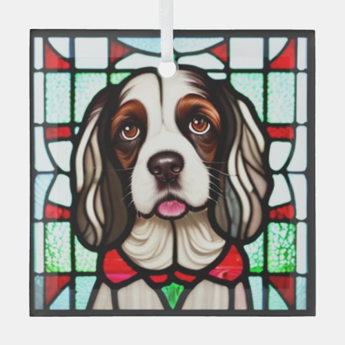 English Springer Spaniel Stained Glass  Glass Ornament