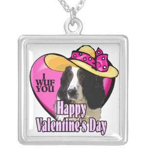 English Springer Spaniel Valentines Day Silver Plated Necklace