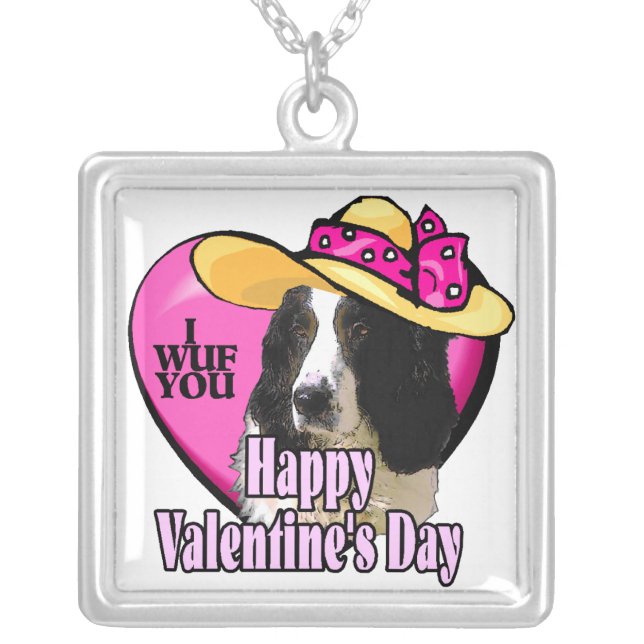 English Springer Spaniel Valentines Day Silver Plated Necklace (Front)
