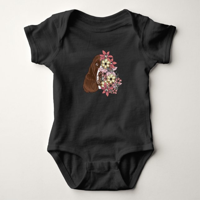 English Springer Spaniel with flowers Baby Bodysuit (Front)